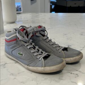 Lacoste Gray High-Top Sneakers with Red Trim